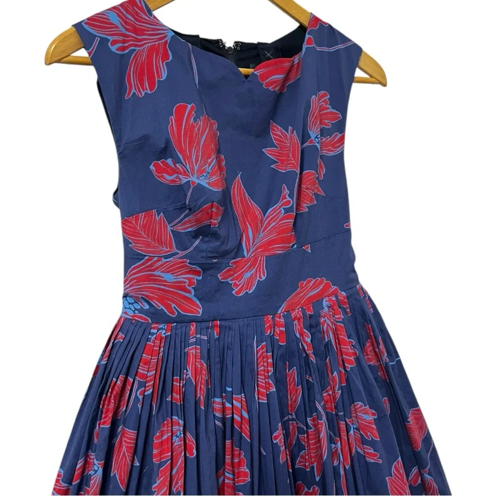 ModCloth Blue Fit & Flare Midi Dress Women’s 00 Sleeveless Lined Back Zip Retro - Picture 2 of 6